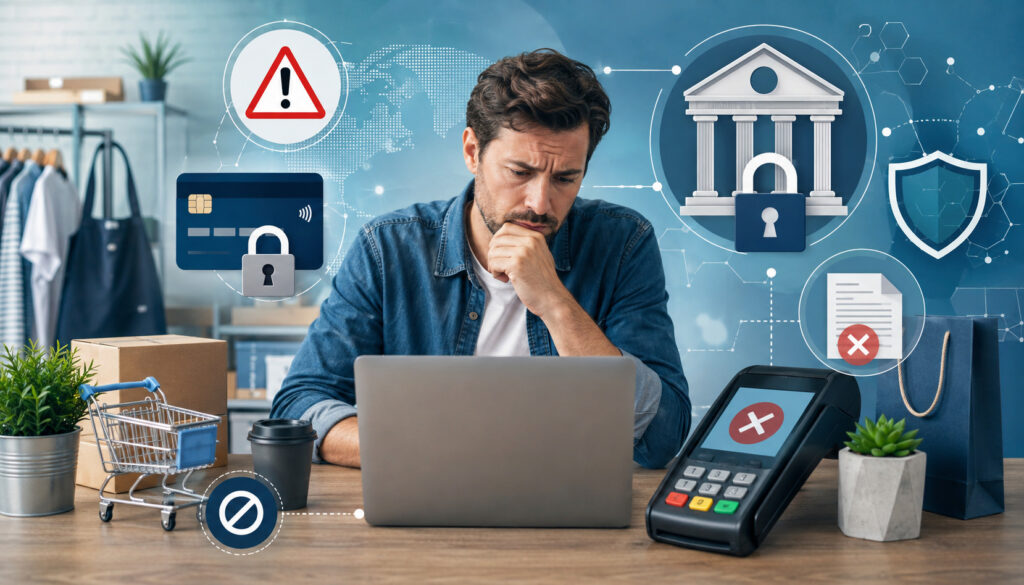 Bank restricting high-risk merchant categories through compliance and payment processing controls